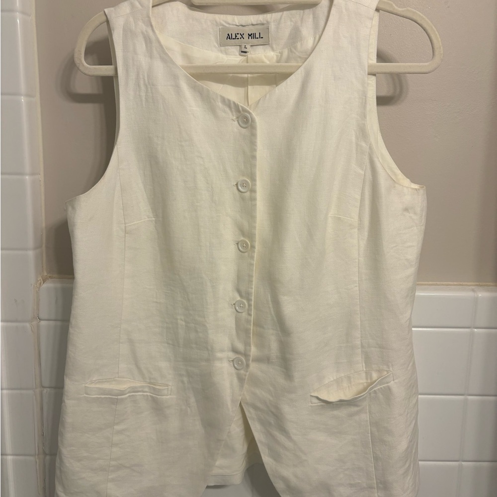 Alex Mill Ivory Button-Up Liv Linen Vest - Picture 3 of 5